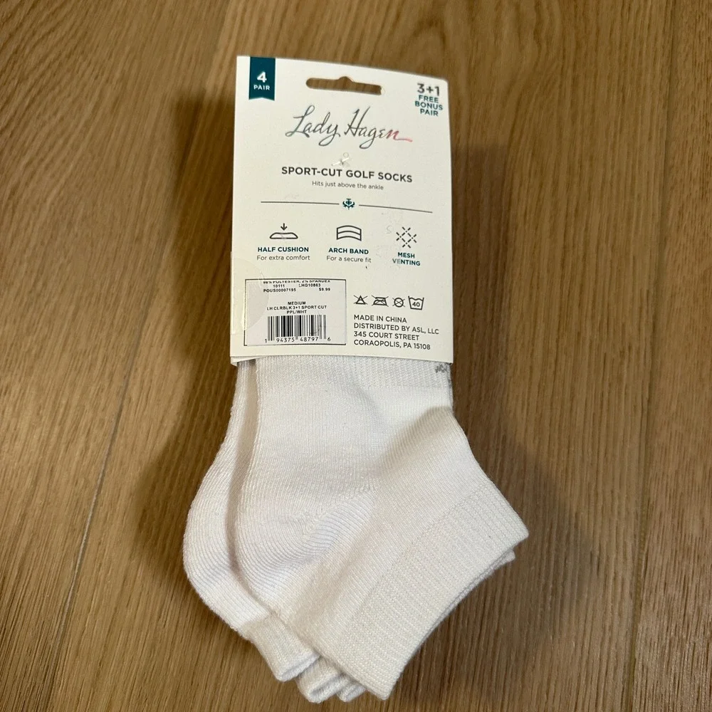 Lady Hagen Sport-Cut Golf Socks 4 Pair Pack White Grey Blue Shoe Size 5-10 NEW